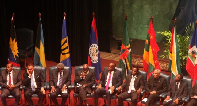 CARICOM Heads at the beginning of the meeting in Guyana 