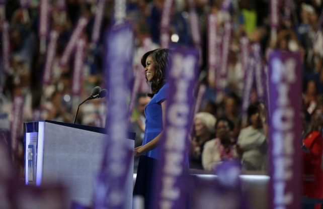 Michele Obama delivers her speech at the convention