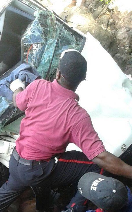 Rescue personnel at the scene of the accident in Bioche 