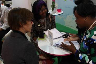 CTO’s director of marketing UK/Europe Carol Hay (right) meets with manage product at Emirates Holidays (left) at World Travel Market in London earlier this month. Also in photograph Lorraine Grant, product manager at CTO’s UK office