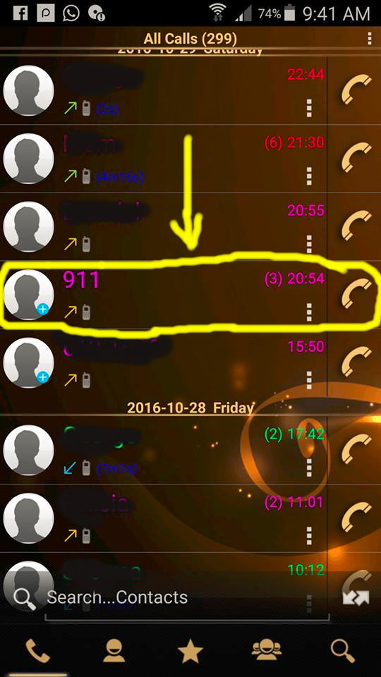 Phone record which shows  the system was called at least three times with no success 