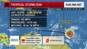 Tropical Storm Don approaching southern portion of region