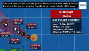 UPDATE:  Maria now a hurricane; Dominica now under Hurricane Warning