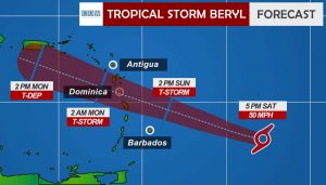 Update: Beryl weakens but storm warning still in effect for Dominica