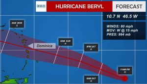 UPDATE: Beryl to remain a hurricane when it reaches Lesser Antilles