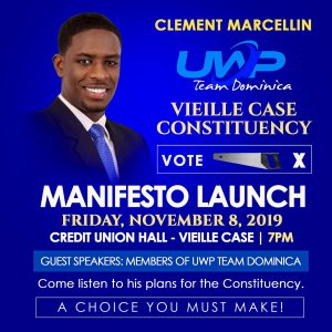 Clement Marcellin, UWP candidate for Vieille Case manifesto release