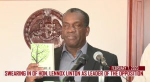 Lennox Linton sworn in as Opposition Leader following 2019 election (with audio)