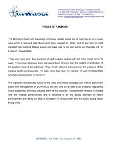 ANNOUNCEMENT: DOWASCO response to COVID-19 rumours