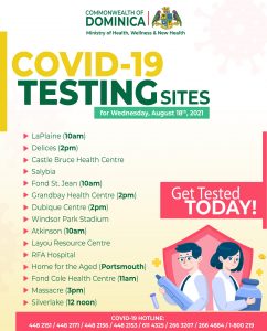 COVID-19 testing schedule for 18th August 2021