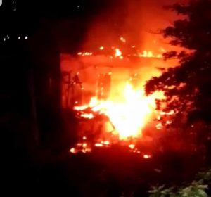 Old Roseau Public Library building burning again