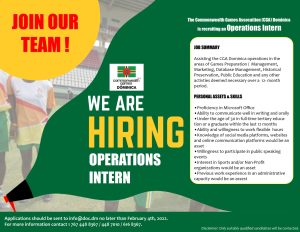 VACANCY ANNOUNCEMENT: Operations Intern Commonwealth Games Association Dominica