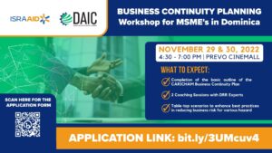 ANNOUNCEMENT: Apply now for ISRAAID Business Continuity Planning Worshop for MSME’s in Dominica