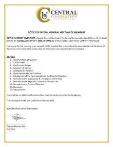 ANNOUNCEMENT: CCCU Notice of Special General Meeting of Members