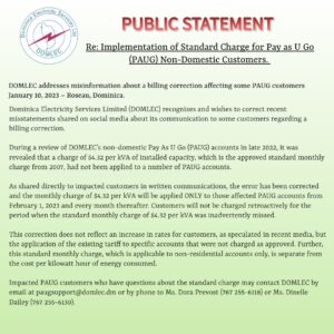 ANNOUNCEMENT: DOMLEC statement on implementation of standard charge for PAY as U Go