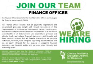 VACANCY ANNOUNCEMENT: Financing Officer – Climate Resilience Execution Agency for Dominica