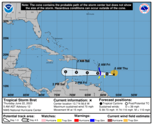 No school today; work day suspended at noon as TS Bret approaches Lesser Antilles