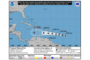 WEATHER (5:00 AM, June 21): Tropical Storm Watch continued for Dominica