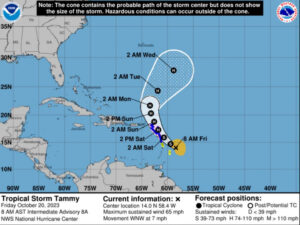 WEATHER (8:00am, Oct 20): Tropical Storm Warning remains in effect as Tammy continues to approach