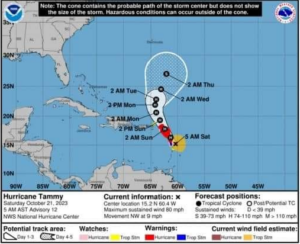 WEATHER UPDATE (6AM): Tropical Storm warning and Hurricane Watch still in effect for Dominica
