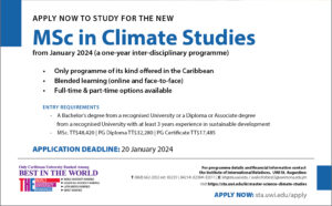 The UWI introduces MSc in Climate Studies,  first and only multidisciplinary climate science programme of its kind  in the Caribbean