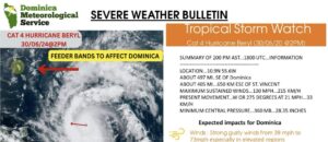 WEATHER UPDATE (2:00 PM, June 30): Beryl now a dangerous category 4 hurricane; storm watch remains in effect for Dominica