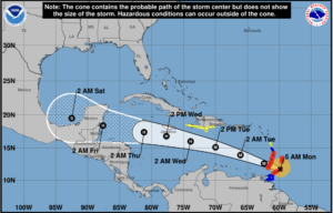 HURRICANE BERYL ADVISORY (5:00 a.m., July 1):  Beryl now a category 3 major hurricane, storm watch remains in effect for Dominica