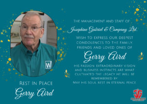 Condolence Message from Josephine Gabriel & Co Ltd. on passing of Gerry Aird