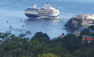 Good morning Dominica!:  Early morning view of cruise ship berthed in Roseau