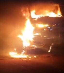 Two in custody after 3 trucks owned by Chinese airport contractors were allegedly set ablaze