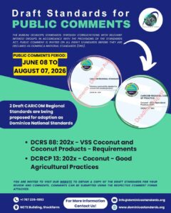 ANNOUNCEMENT: Dominica Bureau of Standards solicits public comments on draft standards